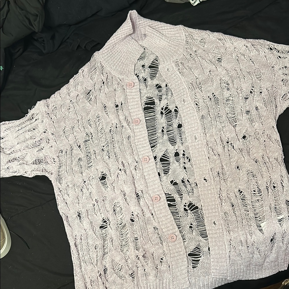 Manfinity Distressed Knit Cardigan in Light Purple